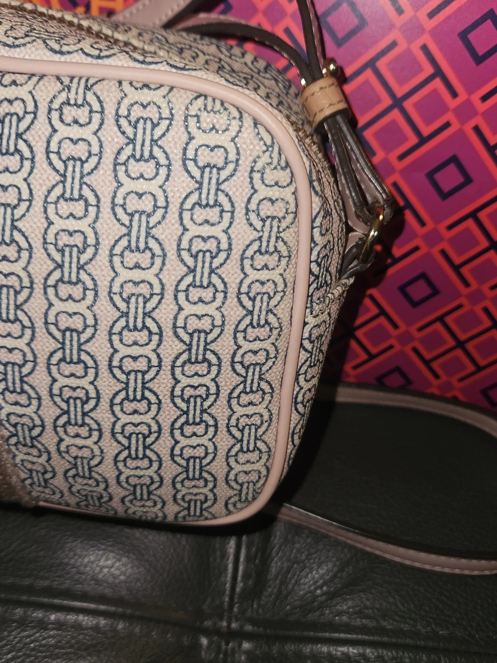 Tory Burch Blue and Cream Striped Jacquard Crossbody Camera Bag - Picture 5 of 8